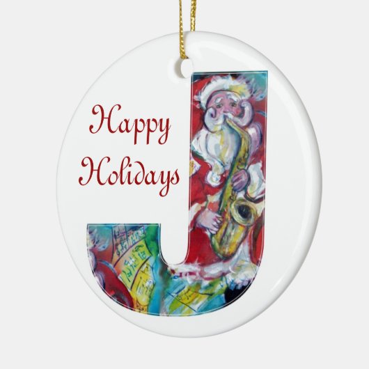 J SCHREIBEN /SANTA UND SAX, CHRISTMAS PARTY MONOGR KERAMIKORNAMENT (Links)