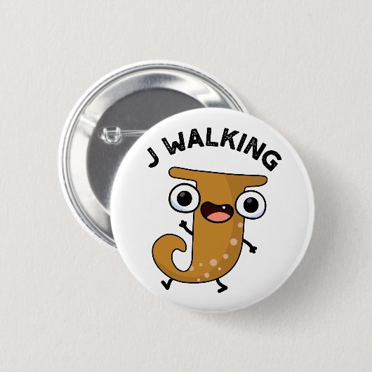 J Walking Funny Alphabet Pun Button (Vorne & Hinten)