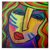 Ja? Abstrakte digitale Malerei einer Frau Fliese (Vorderseite)