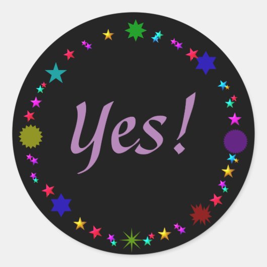 Ja! Auf farbenfrohen Retrostern auf schwarzen Stic Runder Aufkleber (Vorderseite)
