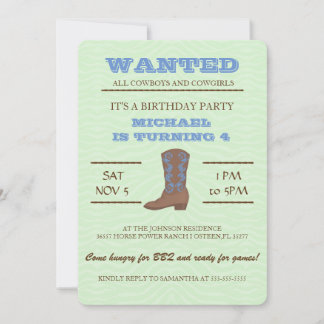 JA! Blue Cowboy Geburtstagsparty Einladung