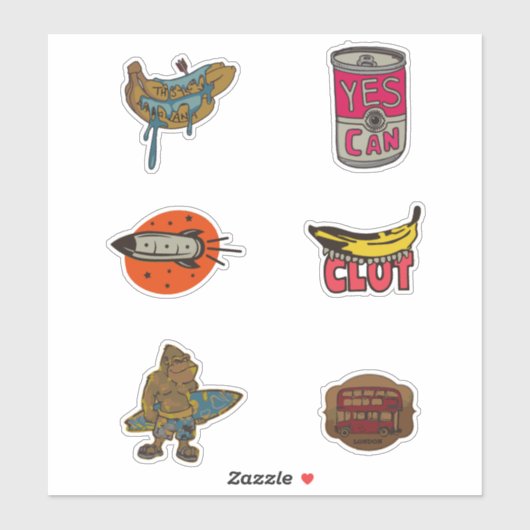 Ja Eye Can Banana Rocket Monkey London Bus Pack Aufkleber (Blatt)