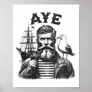 Ja - Fischer Seemann Kapitän mit Pfeife Poster