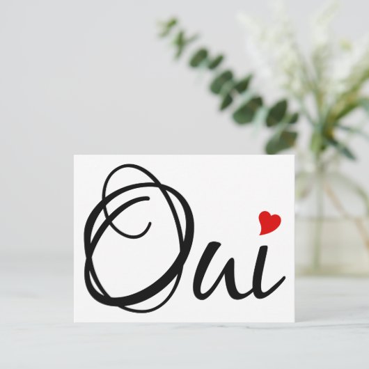 Ja, französische Wortkunst mit rotem Herzen Postkarte (Stehend Vorderseite)