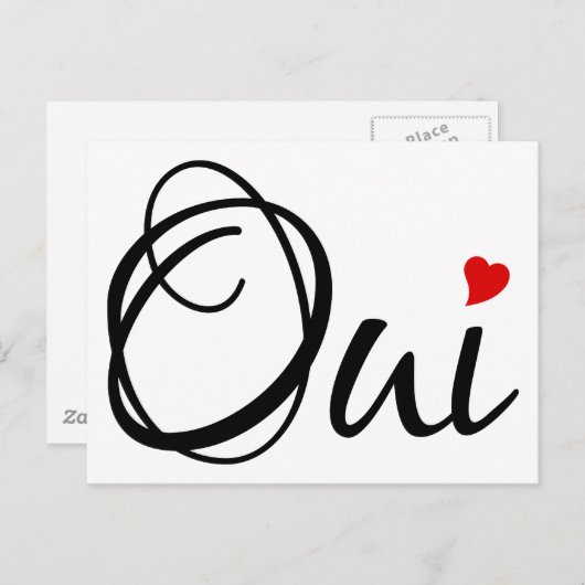 Ja, französische Wortkunst mit rotem Herzen Postkarte (Vorne/Hinten)