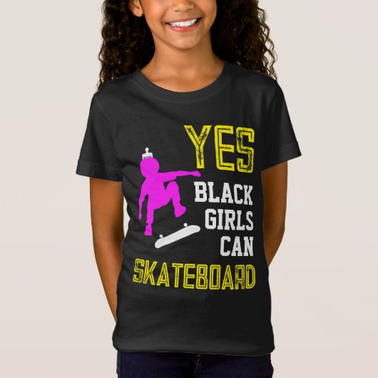 JA GIRLS KÖNNEN SKATEBOARD Afro Skater Girl T-Shirt (Vorderseite)
