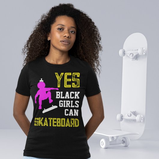 JA GIRLS KÖNNEN SKATEBOARD Afro Skater Girl T-Shirt