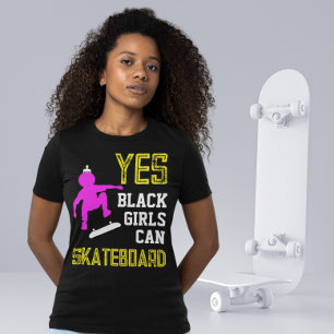 JA GIRLS KÖNNEN SKATEBOARD Afro Skater Girl T-Shirt
