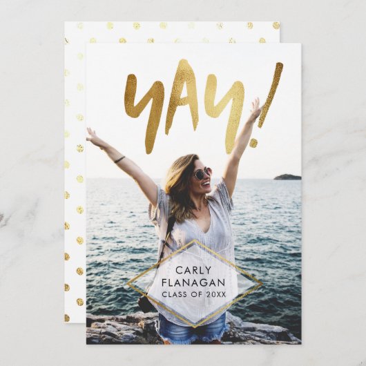 Ja! Gold Script Abschluss Celebration Party Einladung (Vorne/Hinten)