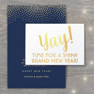 Ja! Happy Brand New Year Navy & Gold Confetti Folienkarte