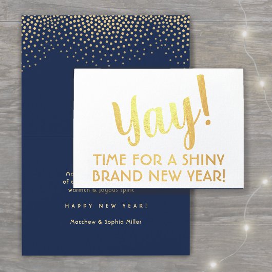 Ja! Happy Brand New Year Navy & Gold Confetti Folienkarte
