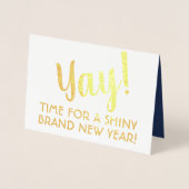 Ja! Happy Brand New Year Navy & Gold Confetti Folienkarte (Vorderseite)