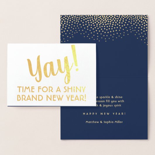 Ja! Happy Brand New Year Navy & Gold Confetti Folienkarte (Anzeige)