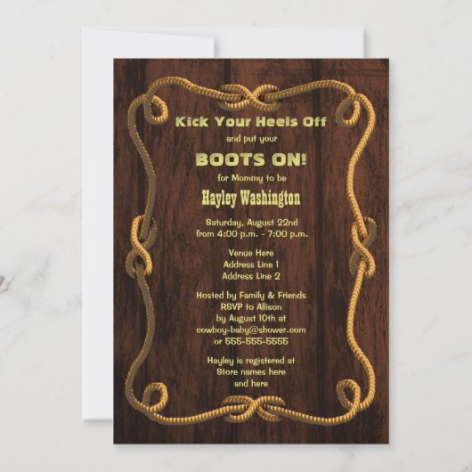 Ja-Haw! Blonde Cowboy Rustic Baby Dusche Einladung (Rückseite)