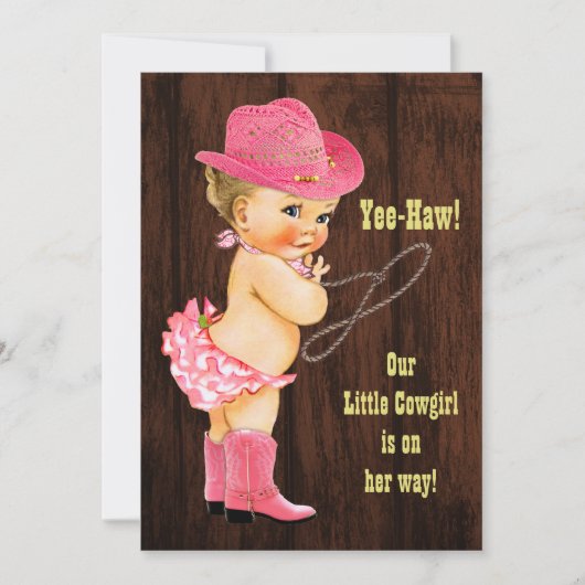 Ja-Haw! Blonde Cowgirl Rustic Baby Dusche Einladung (Vorderseite)