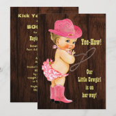 Ja-Haw! Blonde Cowgirl Rustic Baby Dusche Einladung (Vorne/Hinten)