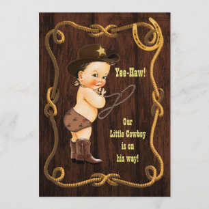 Ja-Haw! Brünett Cowboy Rustic Baby Dusche Einladung