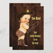 Ja-Haw! Brünett Cowboy Rustic Baby Dusche Einladung (Vorne/Hinten)