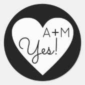 Ja! Herz der Liebe + Braut & Bräutigam-Initialen H Runder Aufkleber (Vorderseite)