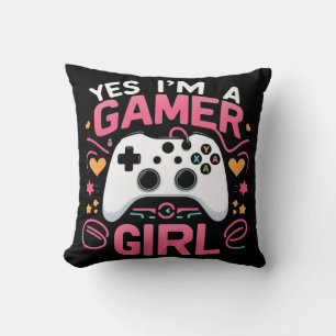 Ja, ich bin ein Gamer Mädchen: Rosa und weißer Con Kissen