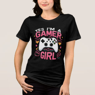 Ja, ich bin ein Gamer Mädchen: Rosa und weißer Con Tri-Blend Shirt