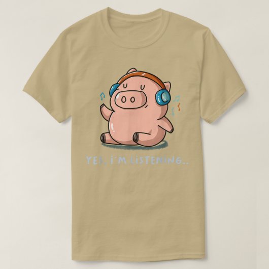 Ja, ich höre Musik Fan Pig Farm Bauer Introv T-Shirt (Design vorne)