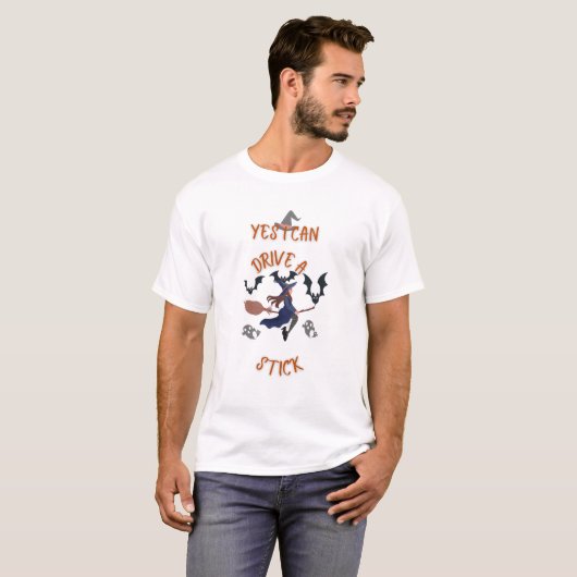 Ja, ich kann eine Stick Funny Halloween Hexe fahre T-Shirt (Vorne ganz)