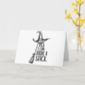 "Ja, ich kann einen Stick fahren" Hexenpuppe Karte (Gelbe Blume)