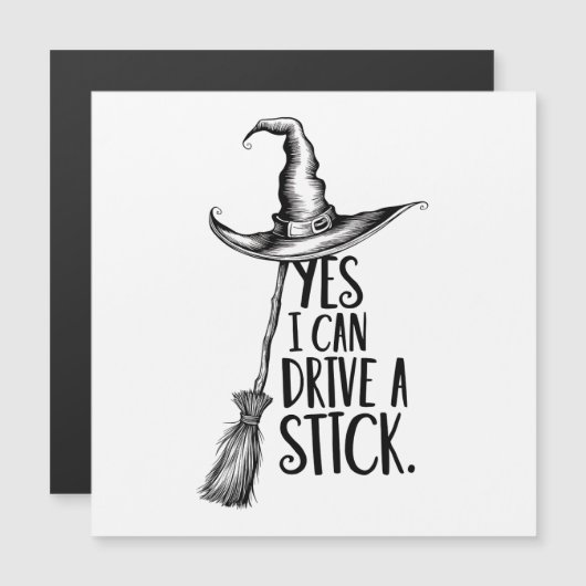 "Ja, ich kann einen Stick fahren" Hexenpuppe Magnetkarte (Vorne/Hinten)