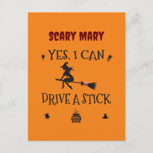 Ja, ich kann einen Stick fahren, sagt die Hexe Postkarte
