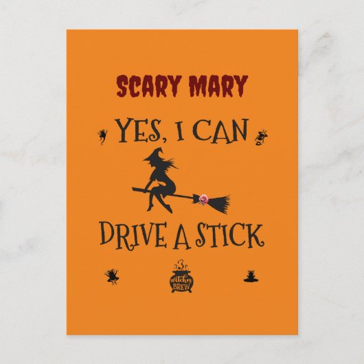 Ja, ich kann einen Stick fahren, sagt die Hexe Postkarte (Vorderseite)