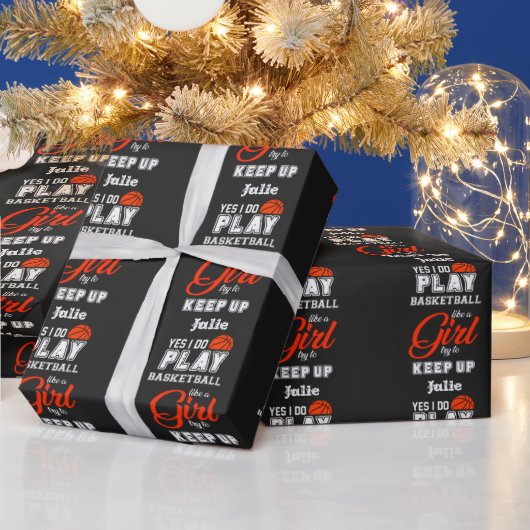 Ja, ich spiele Basketball wie ein Mädchen Geschenkpapier (Feiertage)