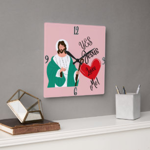 "Ja, Jesus liebt mich" Rosa Quadratuhr Quadratische Wanduhr