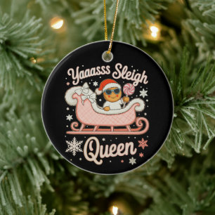 Ja Königin des Schlitten Gingerbread Rosa Schlitte Keramik Ornament