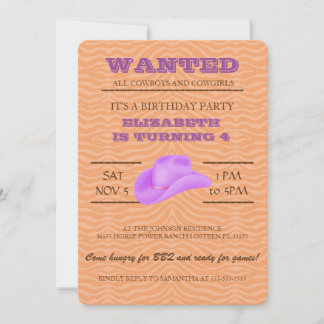 JA! Lila Cowgirl Geburtstagsparty Einladung
