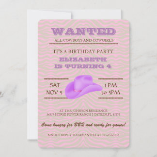 JA! Lila Cowgirl Geburtstagsparty Einladung