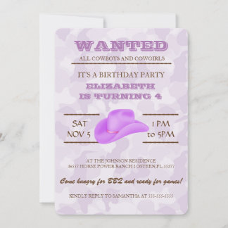 JA! Lila Cowgirl Geburtstagsparty Einladung