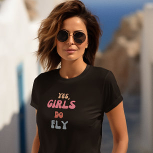 Ja, Mädchen fliegen, Inspirierend, Retro, Bunt T-Shirt