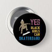 JA MÄDCHEN KÖNNEN SKATEBOARD Retro Black Skater Gi Button (Vorne & Hinten)
