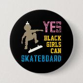 JA MÄDCHEN KÖNNEN SKATEBOARD Retro Black Skater Gi Button (Vorderseite)