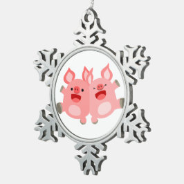 JA! Niedlicher Cartoon Schweine Zinnschmuck Schneeflocken Zinn-Ornament