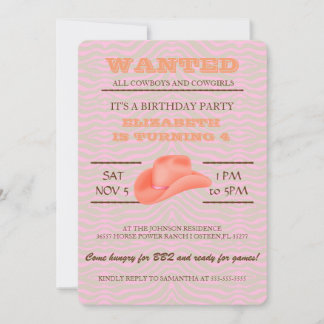 JA! Orange Cowgirl Birthday Party Einladung