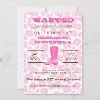 JA! Rosa Cowgirl Geburtstagsparty Einladung