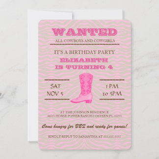 JA! Rosa Cowgirl Geburtstagsparty Einladung