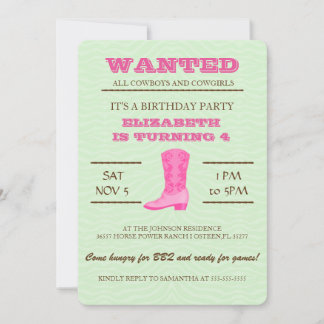 JA! Rosa Cowgirl Geburtstagsparty Einladung