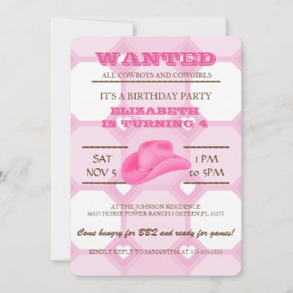 JA! Rosa Cowgirl Geburtstagsparty Einladung