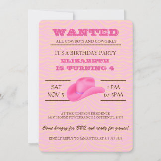 JA! Rosa Cowgirl Geburtstagsparty Einladung
