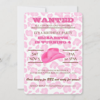 JA! Rosa Cowgirl Geburtstagsparty Einladung