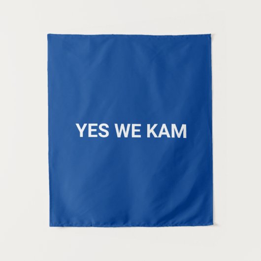 Ja Wir Kam minimalistische Typografie weiß und bla Wandteppich (Vorderseite)