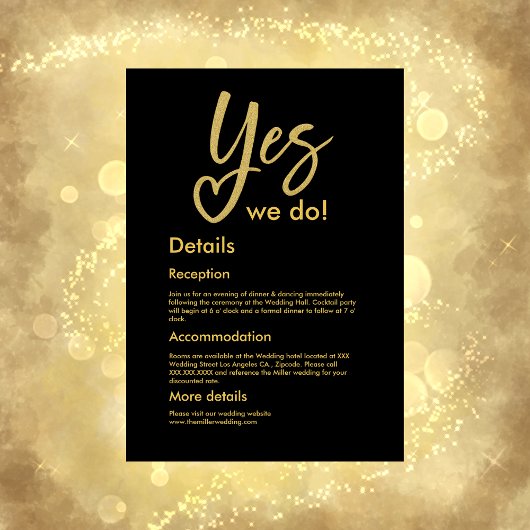 Ja, wir machen eine elegante Black Gold Hochzeit Begleitkarte